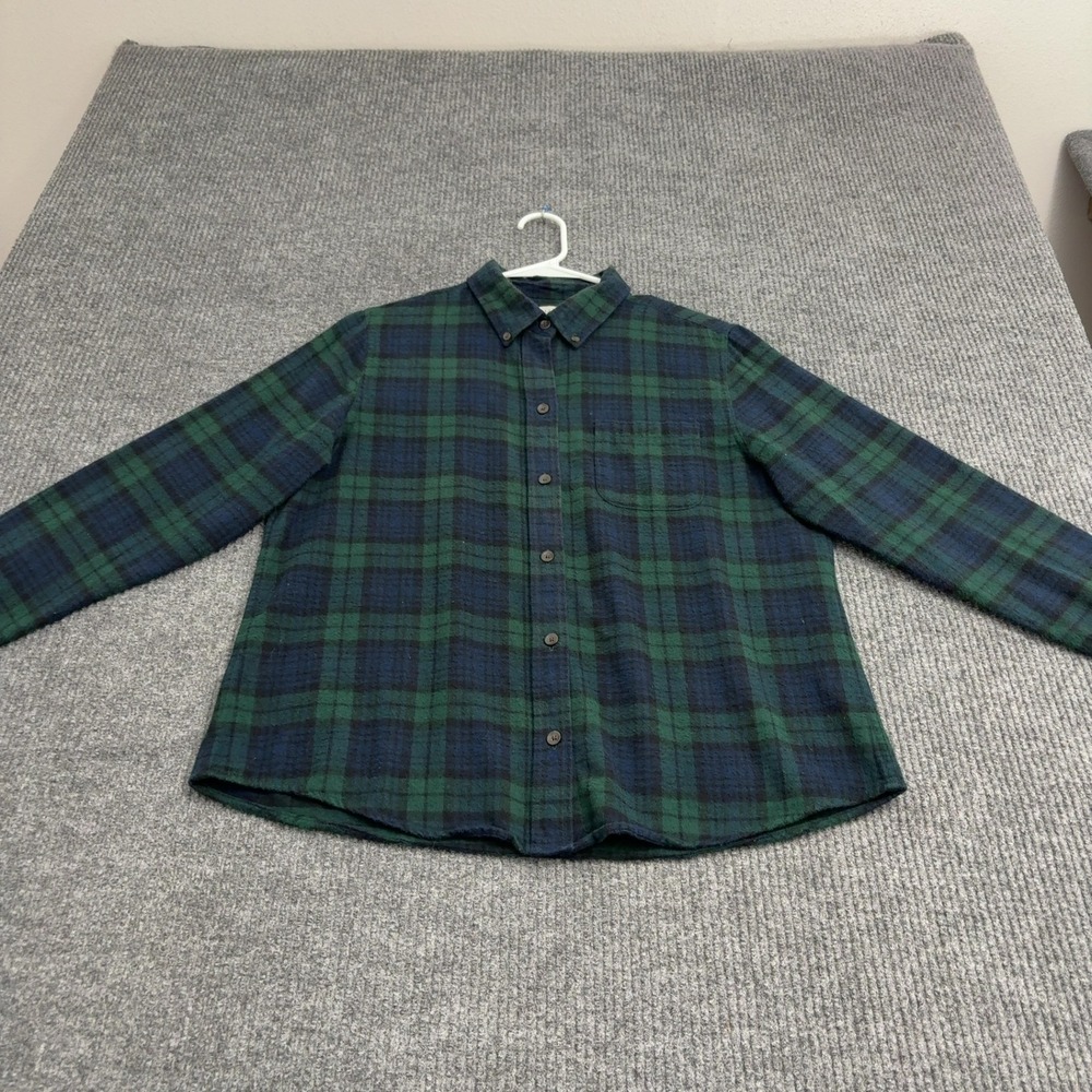 L.L. Bean Shirt Womens M Green Blue Cotton Plaid Relaxed Fit Button Down Classic